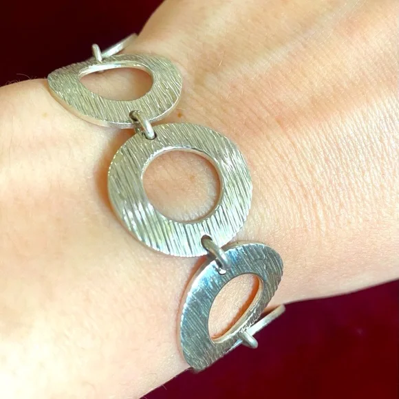 NWOT Sterling 925 Silver Ribbed Circles Bracelet from Taxco Mexico